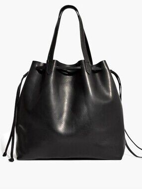 Madewell The Drawstring Transport Tote True Black Leather Bag Convertible